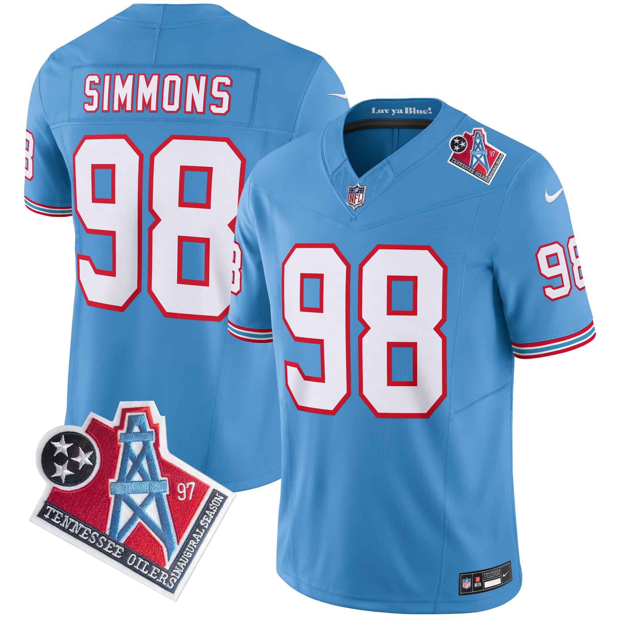 Men Tennessee Titans 98 Simmons Light Blue 1997 Throwback 2024 Nike Limited Vapor NFL Jersey